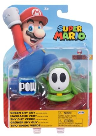 Super Mario 10,2 cm große Green Shy Guy Actionfigur mit POW-Block