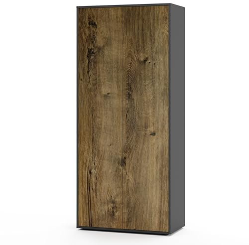 SIMPLYFURN Büroschrank Amira T00, geschlossener Schrank mit 2 großen Türen, Anthrazit & Eiche Ribbeck, Push-to-Open, 180x80x40 cm, Aktenschrank für Büro und Homeoffice