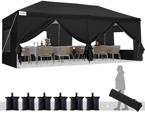 Quictent Faltpavillon 3x6m mit 6 Seitenteilen, Gartenpavillon mit Doppeln Entlüftung, Wasserdicht Stabil Pavillon Partyzelt mit 4 Sandsäcke & Rollentasche Schwarz