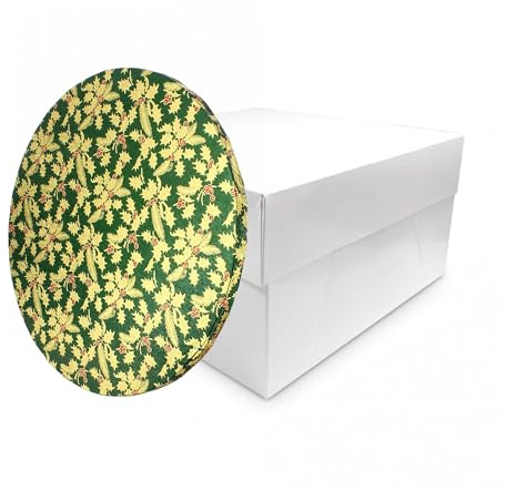 LARRYROO White Cake Box & Festive Christmas Round Cake Drum Board Combo (Green, 12 Inch)