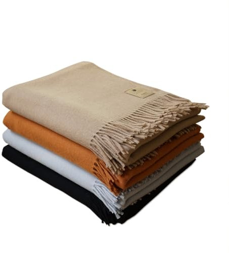 TILLHÅLL Herbst Wolldecke aus 100% Reiner Bio-Lammwolle | leicht & weich | Made in Germany | 130x190 cm | unifarben – Camel