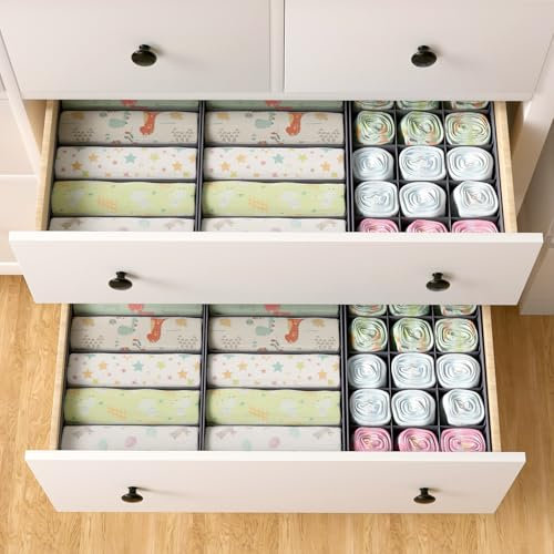LAJIAKE 12er Set Schubladen Organizer für Kleidung –Kompatibel mit Hemnes Kommoden –Faltbare Aufbewahrungsboxen für Babykleidung, Unterwäsche, Socken, BHs – Grau