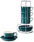 Peowuieu Porcelain Stackable Cappuccino Cups with Saucers and Metal Stand, Espresso Cups for Latte Coffee Cafe,Specialty Coffee E