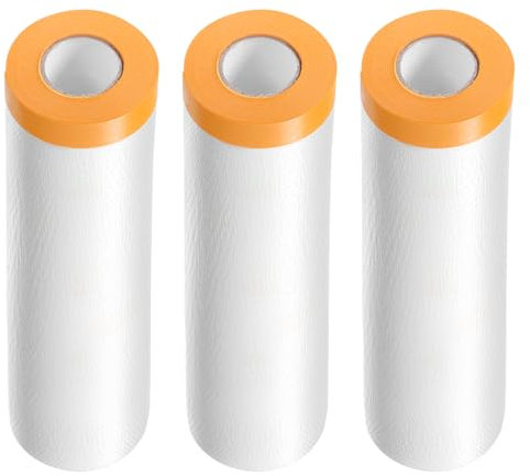 QUARKZMAN 3 Rouleaux de Film de Masquage Pré-Collé 106.3 X65.6Ft Ruban et Drap En Plastique pour Peintres Film de Protection En Plastique Avec Ruban pour Couverture de Peinture Automobile