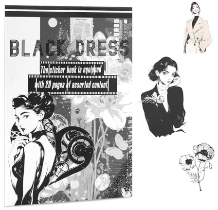 Lychii Elegantes schwarzweißes Stickerbuch | 194 vorgestanzte Aufkleber für Journaling, Planer und Kunsthandwerk | Vintage Scrapbooking-Zubehör