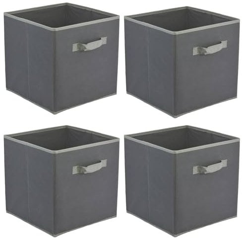 GEEZY Foldable Non-Woven Fabric Storage Cubes with Handle, 30x30x30cm, Grey, Set of 4 - Toys, Books, and Clothes Storage Organiser - Suitable for Cube Storage Units, Closets, Shelves, Drawers