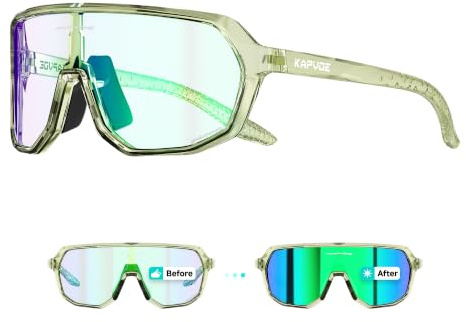KAPVOE Selbsttönende Fahrradbrille UV400 TR90 Herren Damen K63 | Klar zu Dunkel photochromatisch CAT.1-CAT.2, UV400, Belüftung, leichter TR90