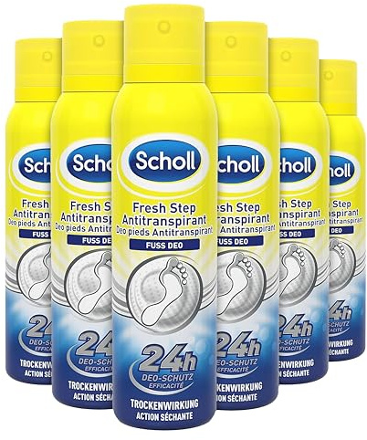 Scholl Fresh Step Anti-transpirant, Fussdeo, geruchsneutralisierend, 24 Stunden Schutz, 6x150ml