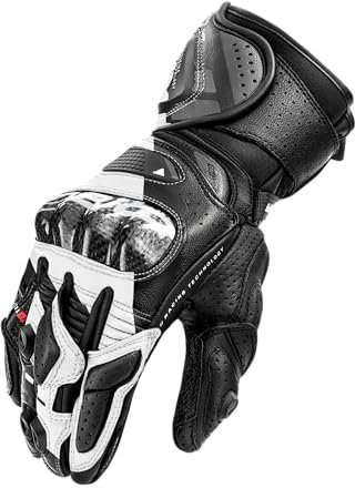 SHIMA RS-3 Motorrad Handschuhe Herren Leder Lange Sommer Motorradhandschuhe Schutz Touchscreen Touren Lederhandschuhe Motorcycle Belüftet Verstärkt Scheibenwischer (Männer, Weiß, S)
