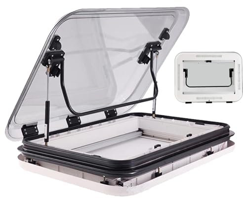 Naturalpowev Dachfenster Dachhaube, Dachhaube mit Zwangsbelüftung + LED, Dachstärke 25-60 mm, Dachfenster aus Aluminiumlegierung für Wohnwagen Wohnmobil,80 * 50cm