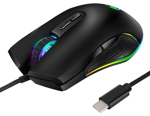 Kabelgebundene Gaming-Maus USB C geräuscharmes Klicken 4 Farben RGB Hintergrundbeleuchtung Optische Typ-C Mäuse mit 1.8m Kabel 3200 D-PI 6 Tasten Ergonomische Mouse für PC Computer Laptop Desktop Mac