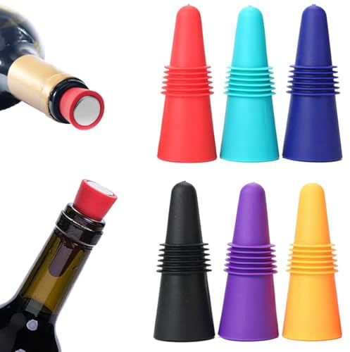 6-Pack Food-Grade Reusable Silicone Sealing Stoppers – Universal Wine Stoppers for Champagne, Beer, Prosecco & Liquor to Keep Beverages Fresh