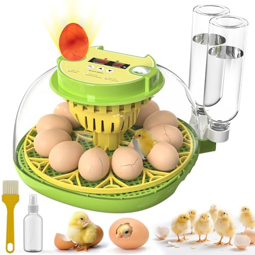 2026 Upgraded Incubators for Hatching Eggs,12 Egg Incubator with Automatic Egg Turning and Humidity Control,Egg Candler,Air Vent,360° Viewing for Chicken,Quail Eggs,Ideal for Farm,Classroom,Home