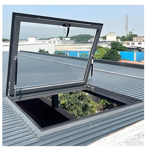 Casa Con Claraboya Ventana De Tejado, Marco De Aleación De Aluminio + Doble Acristalamiento Ventana Con Tragaluz, Apertura De 80° Techo Plano Inclinado Cubierta De Claraboya Para Ático/solárium(Black)