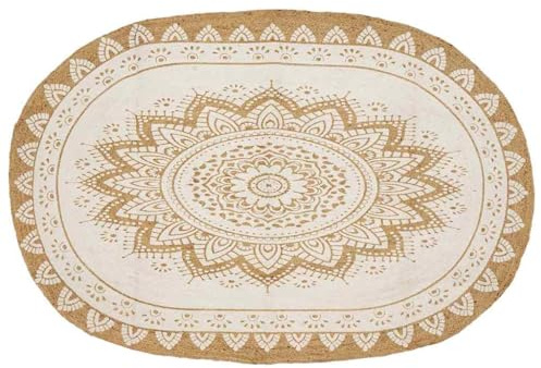 vidaXL Jute Rug Floral Beige 205 x 305 cm Jute, Oval Jute Rug, Modern Floral Pattern, Eco-Friendly Indoor Decor, Elegant Floor Covering, Non-Slip Mat for Chic Home