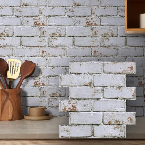 COMSTICKC Panneaux muraux 3D autocollants, imitation brique 3D de haute qualité, lot de 10, papier peint autocollant aspect pierre, panneaux muraux pour décoration intérieure 30 x 30 cm,Blanc-1