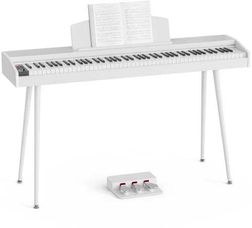 JOINATRE 88 Keys Weighted Digital Keyboard Piano with Adjustable Light,Full Size Keys Hammer-action Electronic Piano Keyboard,3 Pedal,Full-featured Keyboard for Beginner,Kids,Adults,White