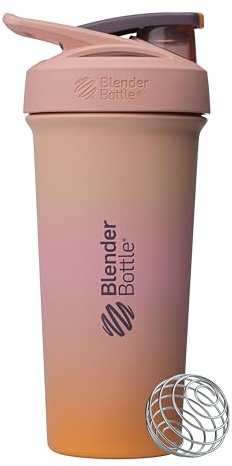 BlenderBottle Sport Sleek Shaker Cup Insulated Stainless Steel Water Bottle with Wire Whisk, 25-Ounce, Sunrise (Pink/Orange)