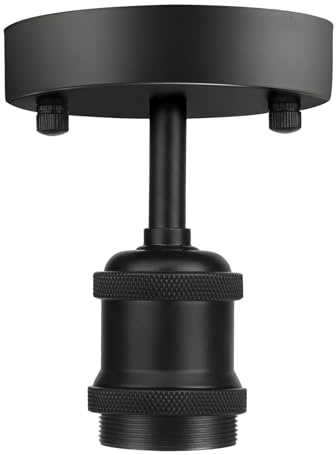 Gbood Single Head Semi Flush Mount Ceiling Light, Retro E27 Lamp Ceramic Holder, Industrial Kitchen Ceiling Light Fixture (Black)