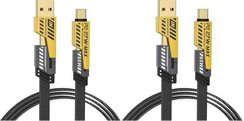 NOHON 4 EN 1 Multi Cable de Carga Rapida:Universal Cable Cargador Multiple USB Carga 1.2M Nylon con USB A/USB C a 65W tipo C+ 27W PD Compatible con iPhone Samsung Galaxy Huawei Google MacBook iPad