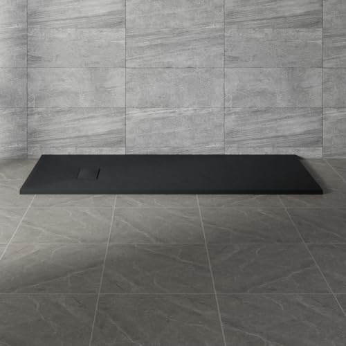 NRG 1700x900mm Black Non-Slip SMC Rectangle Bathroom Shower Tray | Slip Resistance, Easy to Clean, Shower Enclosure Base, Shower Base Tray, Wetroom Shower Cubicle Base, Slate Effect