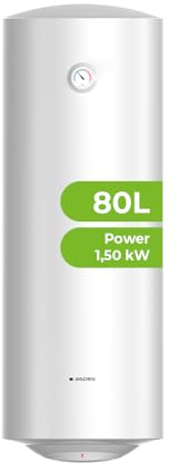 Aspes Termo Eléctrico 80 Litros, AT8001S. 1500W, Kit de Montaje Incluido, Resistencia de Acero Esmaltado, Termostato Manual, Temperatura Máx 70 ºC, Blanco, Eficiencia Energética Clase C