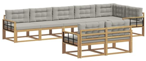 vidaXL Outdoor-Sofagarnitur 6 pcs Weiß und Hellgrau Polyester, Akazienholz Sofa, modernes Outdoor Lounge Set, langlebige Gartenmöbel, vielseitige Sitzgelegenheit für Terrasse