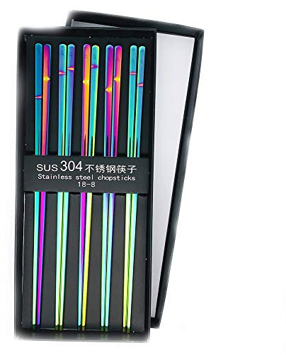 Koolemon 4 paia arcobaleno 304 bacchette in acciaio INOX lucidato multicolore riutilizzabile bacchette, bacchette di metallo, tradizionale cinese Chopstix, 24,1 cm