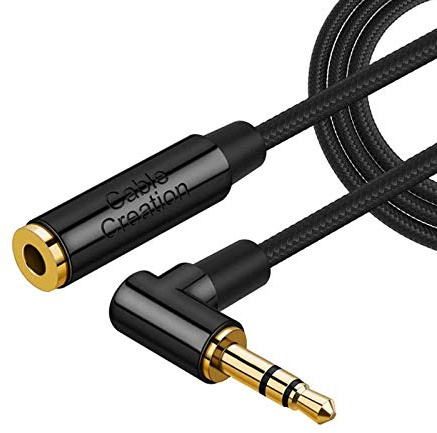 CableCreation 3.5mm Headphone Extension Cable, 1.8M Right Angle 3.5mm Male to Female Audio Stereo Cable with Silver-Plating Copper Compatible with iPhones, iPad, Sony Beats, PS4, Black,6FT/180CM