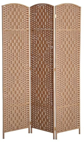 HOMCOM Room Divider 3 Panel, 6FT Tall Folding Privacy Screen, Freestanding Hand-Woven Partition for Room Separation with 360° Hinges, Paper Rope Diamond Weave, Natural
