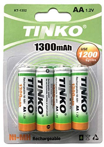 AA 1300 mAh Rechargeable Batteries 1.2V NI-MH (4 pack) Tinko