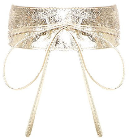 malito – Damen Taillengürtel aus 100% weichem Echtleder – Onesize Bindegürtel mit verstellbarem Taillenband – breiter Wickelgürtel mit Schleife – Hüftgürtel G100 (Gold)