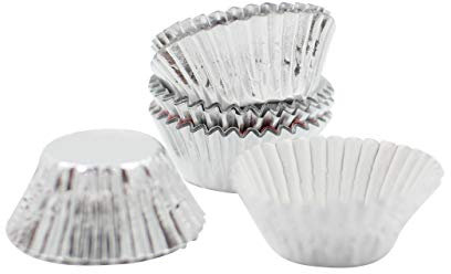 Cake Factory Mini Silver Cupcake Cases foil 50 pc Size for Kitchen Baking Wedding Birthday Party Decoration Muffin Dessert (Silver)
