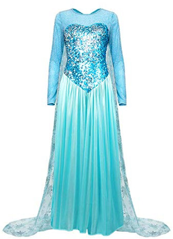 Nofonda Damen Prinzessin Kleid Elegantes Königin Kostüm Blau Frauen Abendkleider für Halloween Karneval Party Cosplay, XS