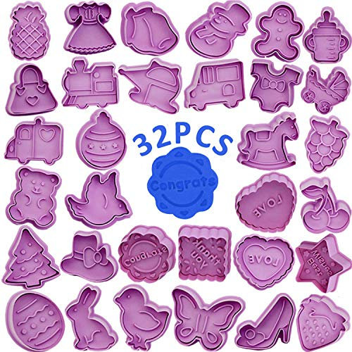 WENTS Ausstechformen-Set, 32 Stück, Kunststoff-Ausstechformen für Kinder, Formen mit Auswerfer, perfekte Fondant-Backen, Kekse, Ausstechformen für Küche, Weihnachten, Kuchendekorationen, Zubehör