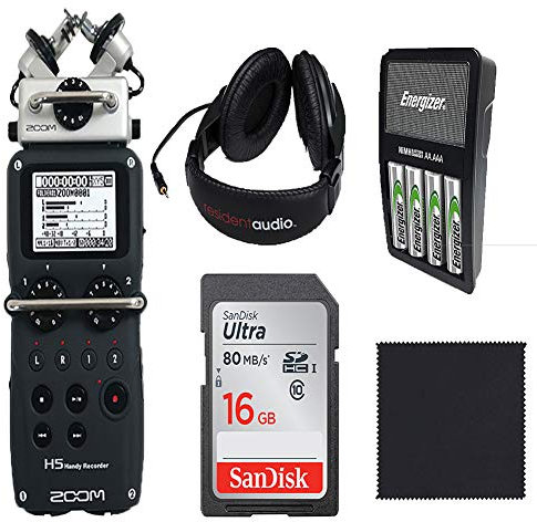 Zoom H5 Handy Recorder Four-Track Portable Recorder,Headphones,16 GB SD card,rechargeable Batteries and Microfiber Cloth