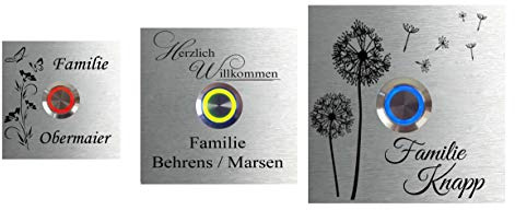 ID Edelstahl Türklingel mit Gravur nach Wunsch und LED Taste 100x100 80x80 70x70 + Powerconnector (100 x 100 mm, Grün)
