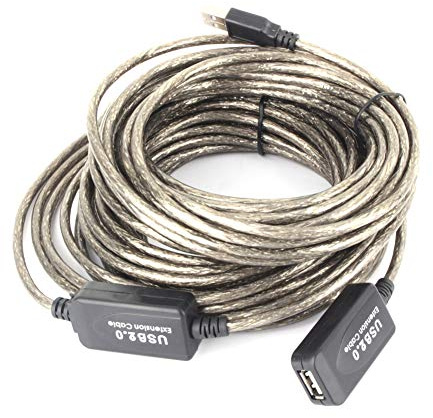 Cable extensor de 15 m, USB 2.0 tipo A macho a hembra, cable extensor negro