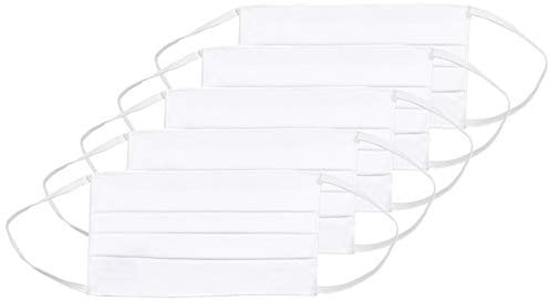 Oscar Apparels Wiederverwendbare Stoffmaske, 100% BCI Baumwolle mit elastischer Schlaufe, Weiß, Erwachsene (5er Pack)