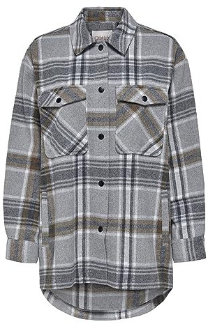 ONLY ONLELLENE-Valda Check Shacket PNT Veste de Chemise, Chipmunk/Carreaux : à Carreaux, 42 Femme