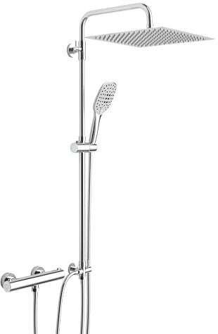 Görbach Columna Ducha Monomando con Mezclador Termostático Set Ducha Acero inoxidable 304 con Grifo Termostático Sistema Ducha Columna con Ducha Cuadrada Lluvia Cromo U-3030