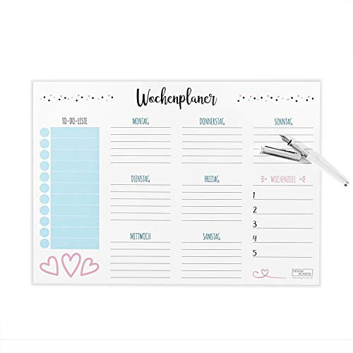 DESIGN WUNDER® Schreibtischunterlage in DIN A3 - Nutzbar als Schreibunterlage mit Wochenplaner