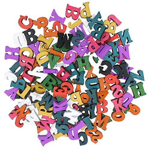 KanDery 200PCS Wooden Alphabet Letters Embellishments for Scrapbooking Wedding Party Christmas DIY Decorations, Flatback Wood Letters Buttons for Sewing Crafts DIY