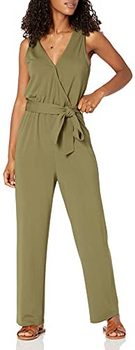 The Drop Damen Ärmelloser Wickeloverall (in Übergröße erhältlich), Olivgrün, S
