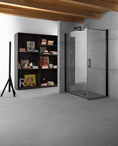 Cabine de douche noire cristal 6 mm 2 côtés porte battante sur le côté court porte fixe 90 x 120 cm, H 200 cm