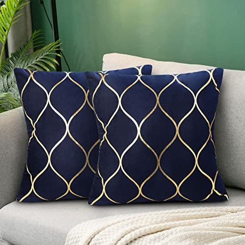 Hanrunsi Blau Samt Dekorative Kissenbezüge 2er Pack Weiches Quadrat Marineblau Dekokissenbezug für Moderne Häuser Couch Sofa Schlafzimmer Wohnzimmer Auto 40 X 40cm(16X16'')