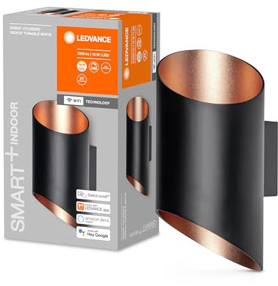 LEDVANCE ORBIS CYLINDRO SMART+ Wi-Fi Leuchte, dimmbare LED Innenwandleuchte, 12W, Farbtemperatur 3000-6500K, 600 Lumen, weiß/gold, Zylinder mit asymmetrischen Anschnitten, 20x12cm