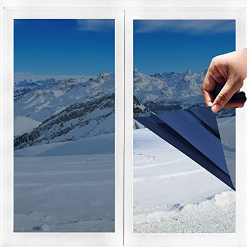 Pellicola Specchio Riflettente per Vetri Finestre Autoadesiva Anti-UV e Controllo del Calore Pellicola Privacy Monodirezionale Adatto per Ufficio Casa (40 * 100cm, Blu)