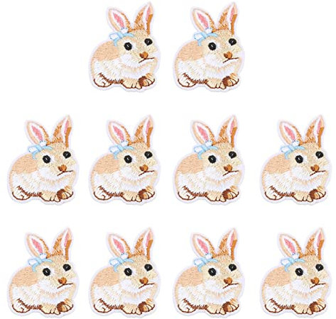 10Pcs Embroidered Iron on Patches, Cute Bunny Decorative Patches Sewing Applique for Kids Adult Jeans Repair DIY Decoration