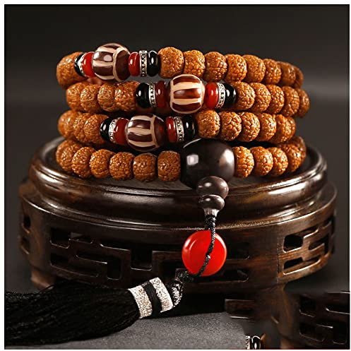 Lllunimon Rudraksha Mala 108 Perlen Männer Frauen Echte Rudraksha Samen Wickelte Armband Halskette Buddha Gebetperlen Für Meditation,B
